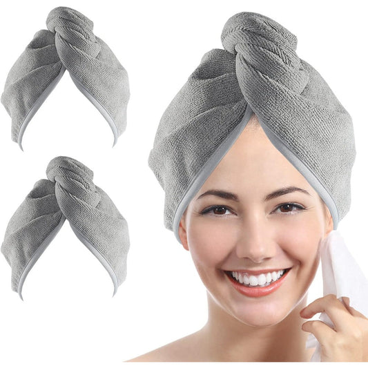 Youlertex microfiber hair towel wrap front view in gray