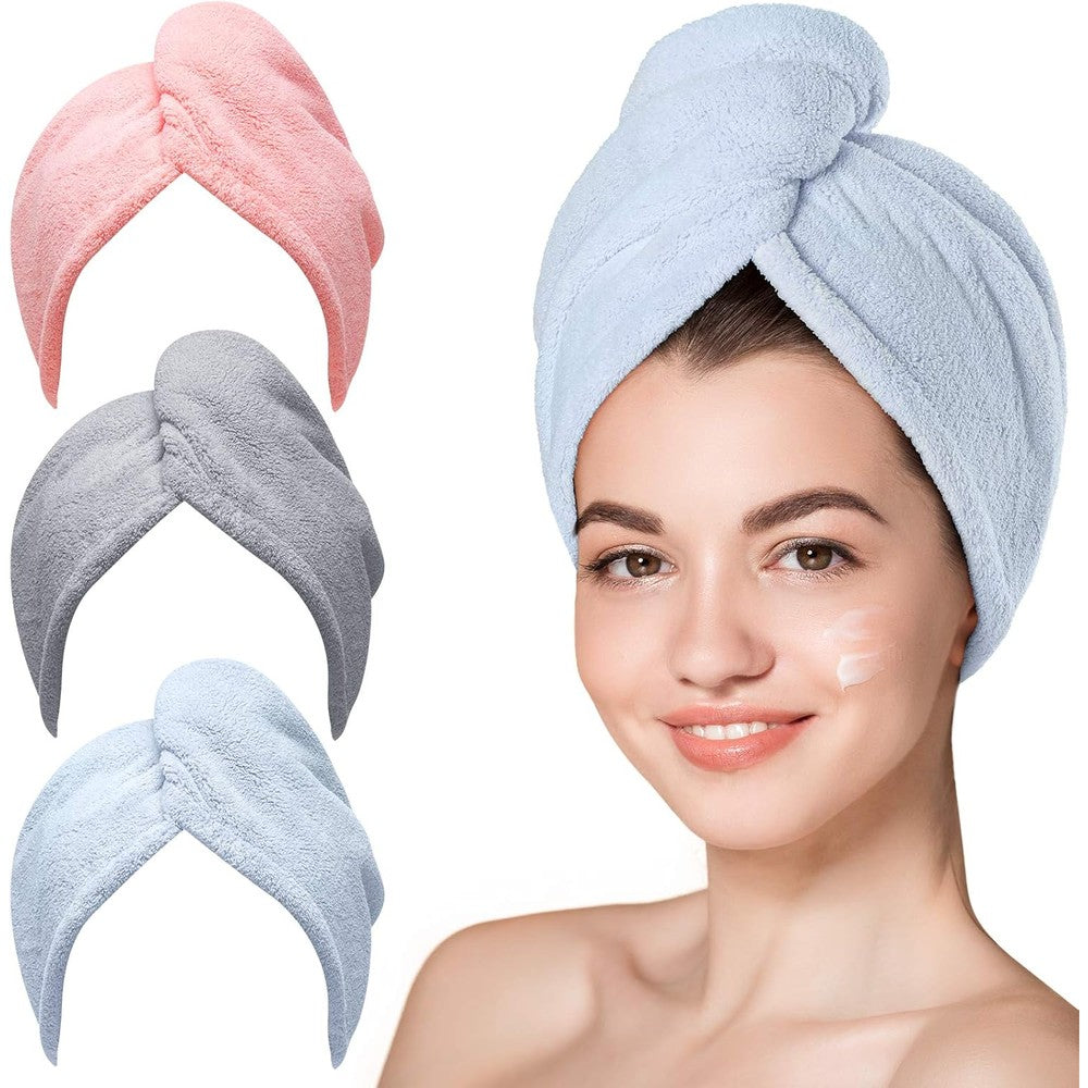 Hicober microfiber hair towel wrap front view blue