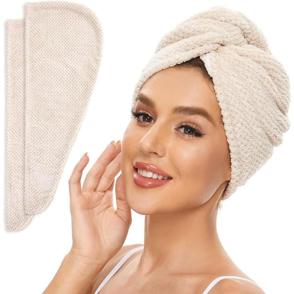 SimpleField 2 pack microfiber hair towel wrap front view