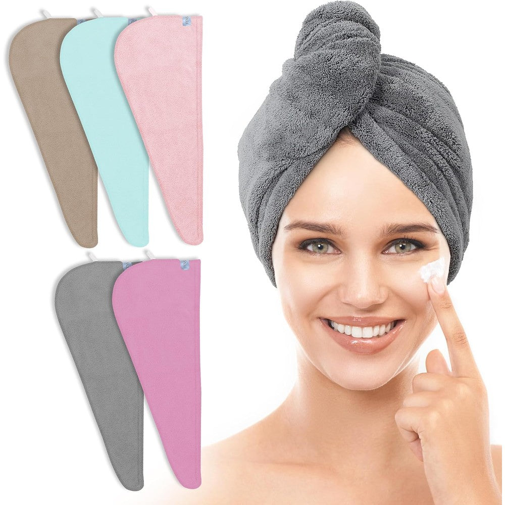 Tenstars 5 Pack microfiber hair towel wrap front view
