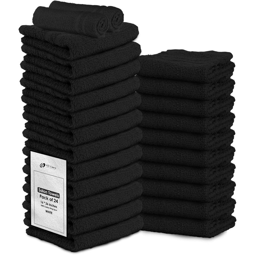 Stf Linen 24 pack black cotton hand towels stack