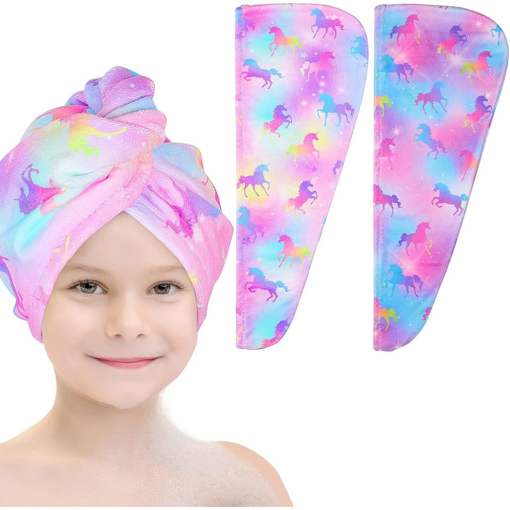 Basumee microfiber hair towel wrap for kids with unicorn print
