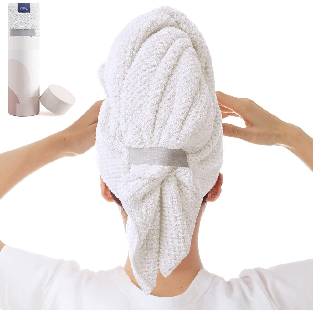 Bycoo white large microfiber hair towel wrap front view
