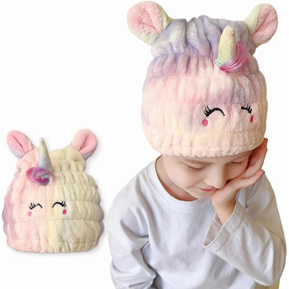 LCBD unicorn microfiber hair towel wrap for kids front view
