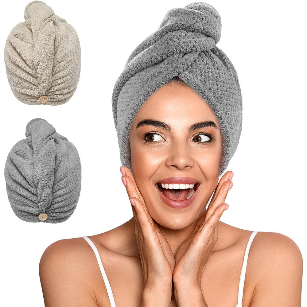 Yfong 2 Pack Microfiber Hair Towel Wrap front view