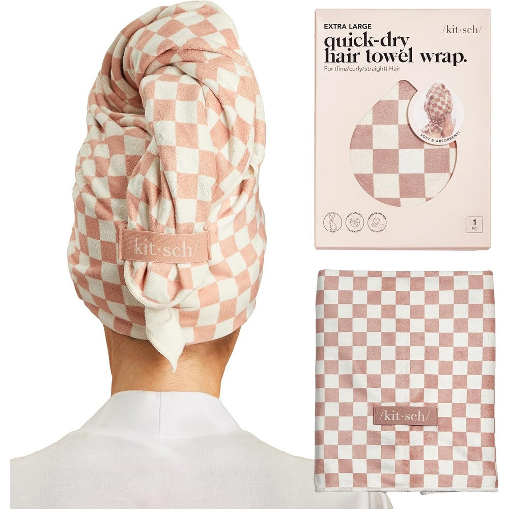 Kitsch XL microfiber hair towel wrap in terracotta front view