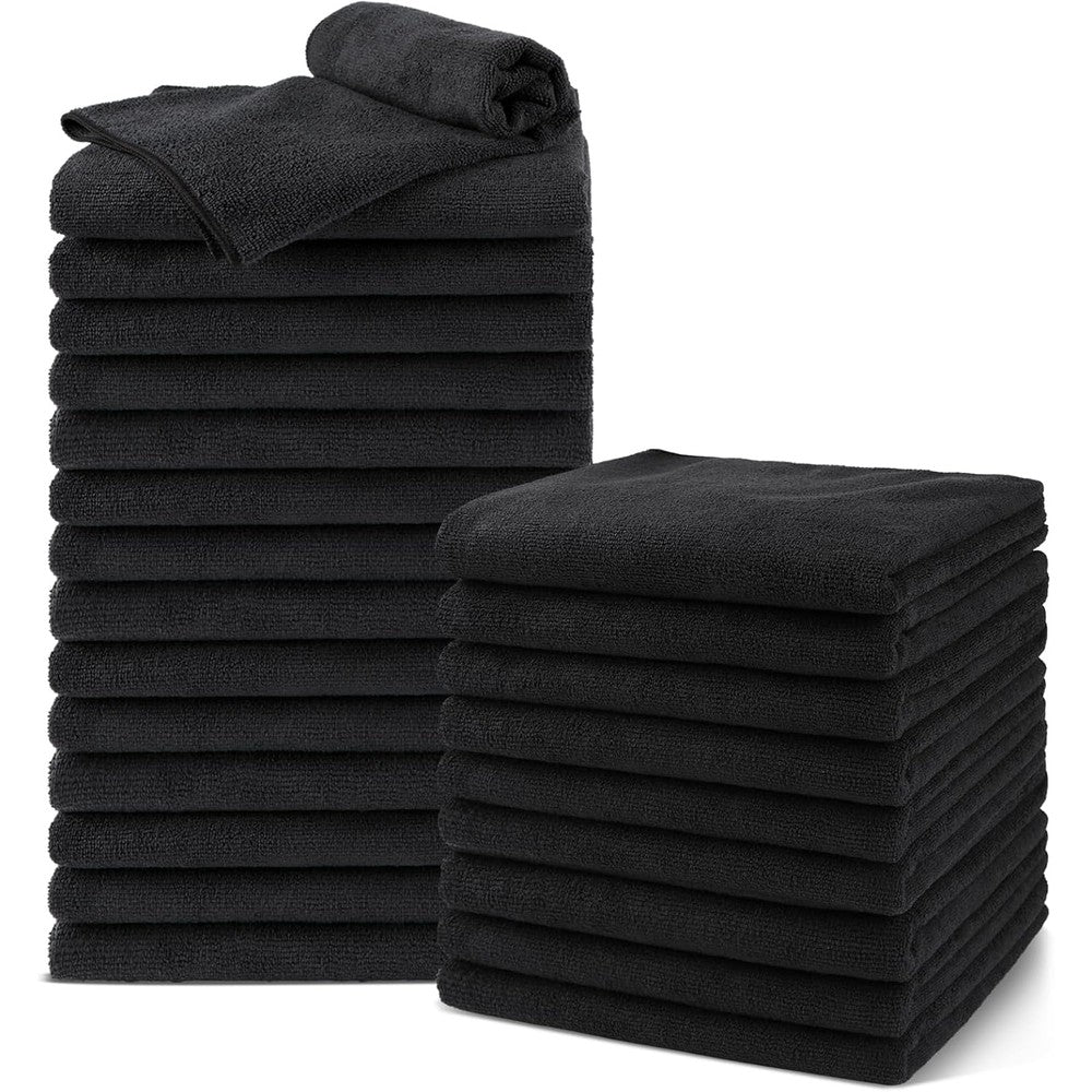 Unimade Salon Towels 24 Pack front view of black microfiber cloth