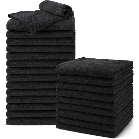 Unimade Salon Towels 24 Pack front view of black microfiber cloth