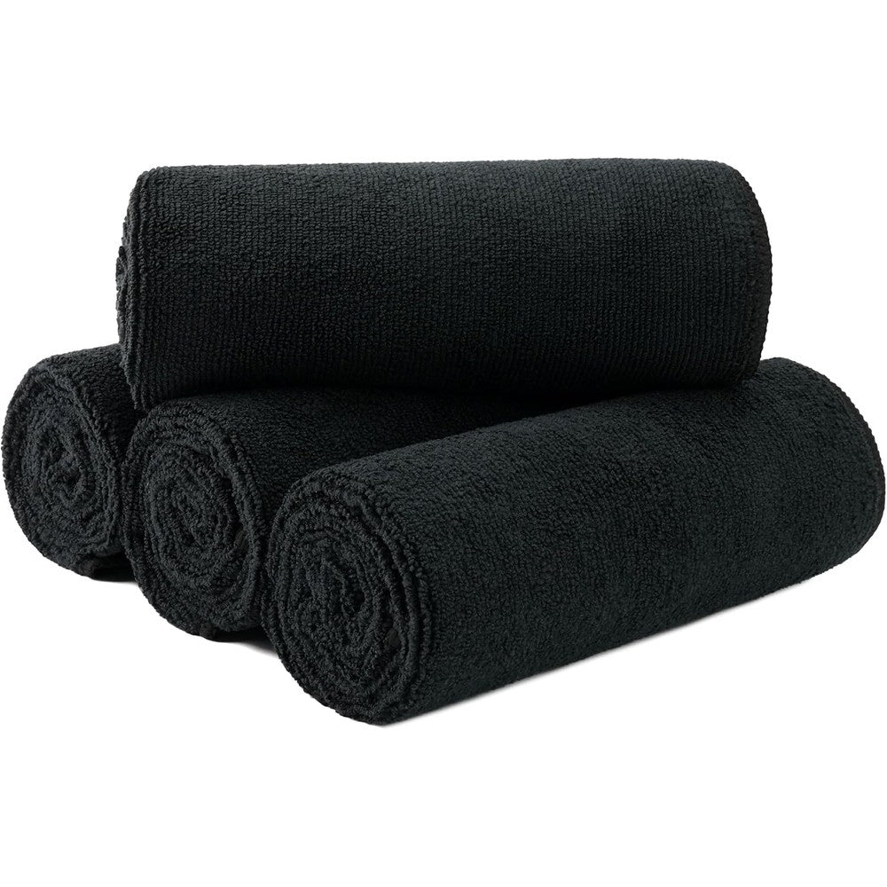 MICROFI microfiber hair drying salon towels front view pack of four black towels