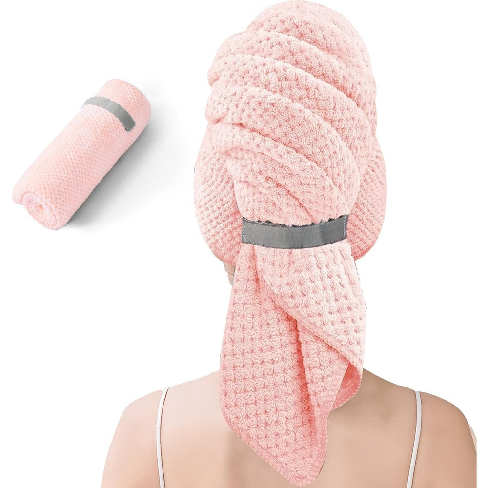 Netcken large microfiber hair towel wrap in pink front view