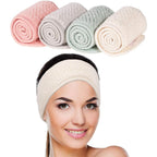 Whaline spa facial headband front view showing the soft coral fleece texture.