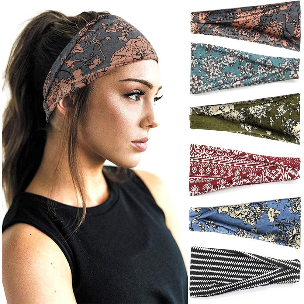 YONUF boho headbands for women 6 pack front view floral print