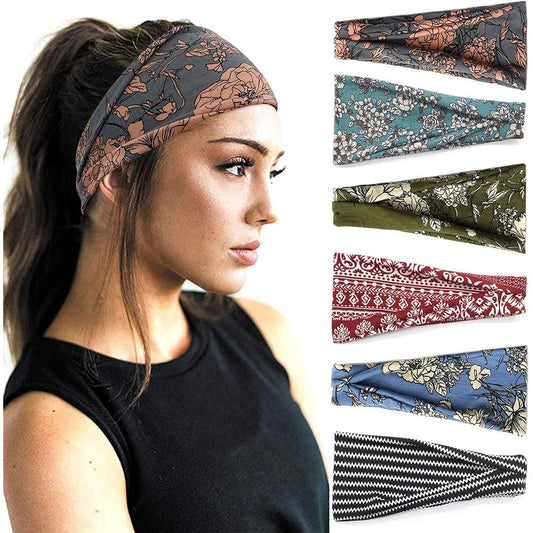 YONUF boho headbands for women 6 pack front view floral print