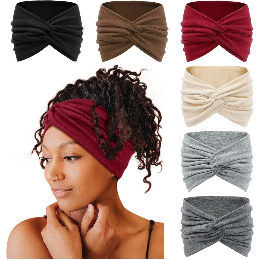 Tobeffect 6 pack extra wide boho turban headbands front view