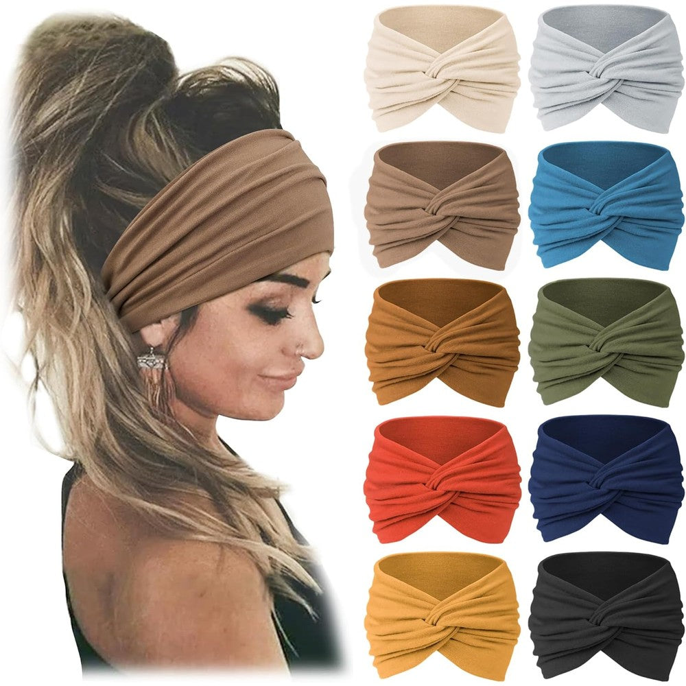 Jesries 10 piece women turban headbands set front view