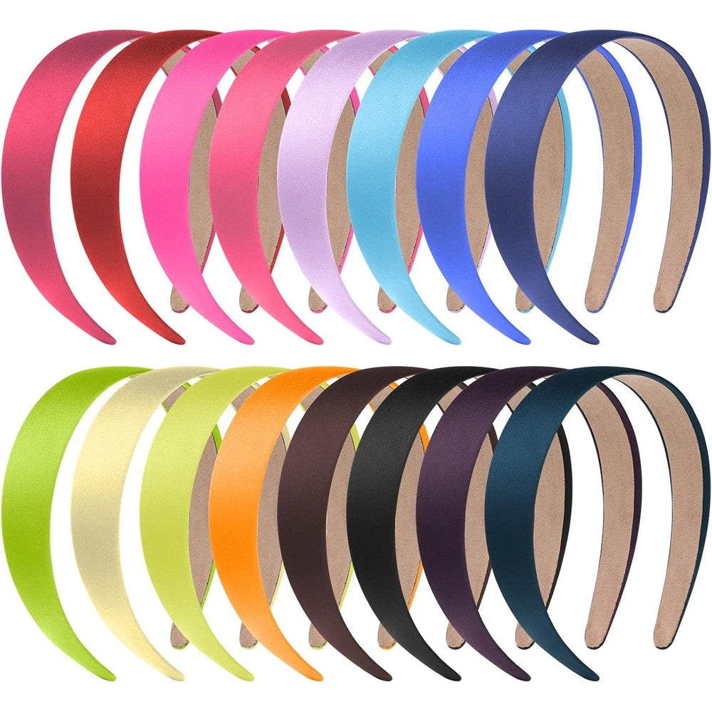 Anezus 16 piece multicolor satin headbands front view