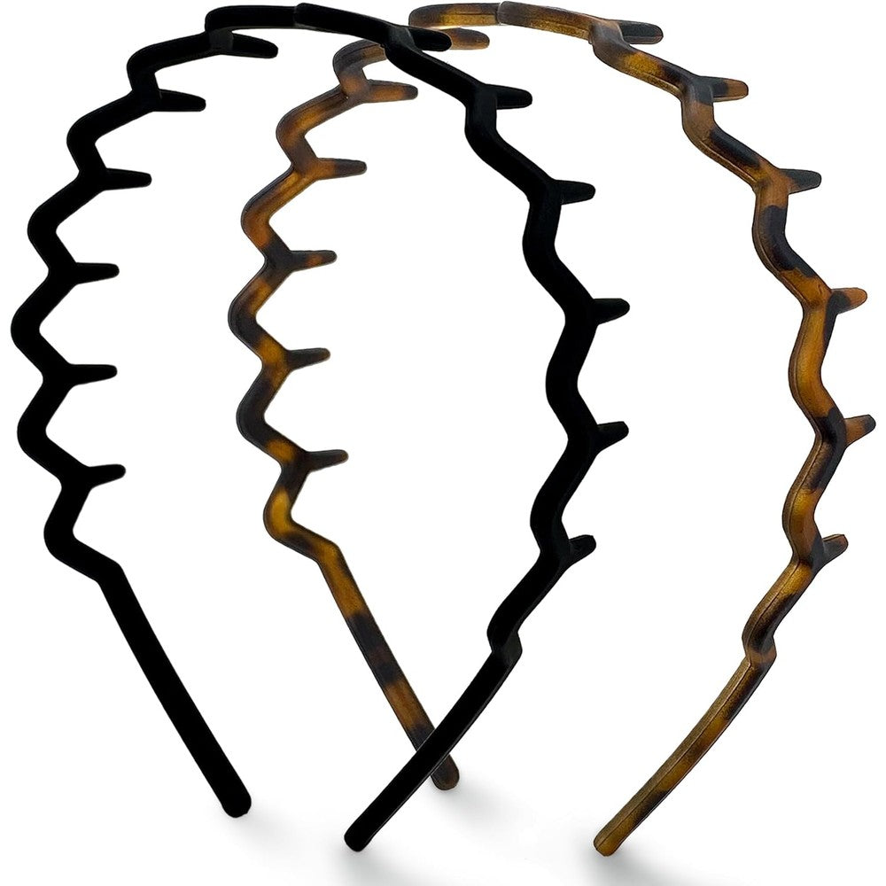 Kitsch Zig Zag Headbands in black and tortoise shell front view