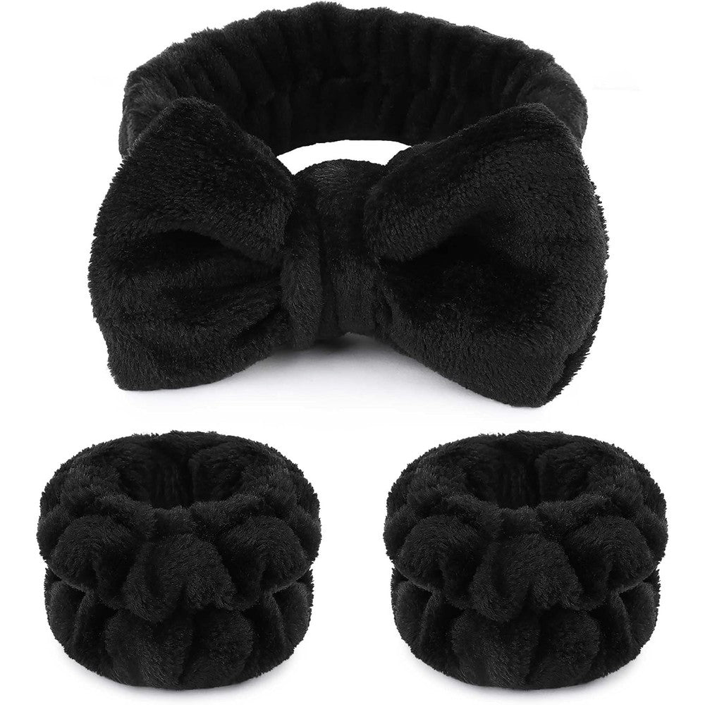 Wsyub black microfiber spa headband and wristband set