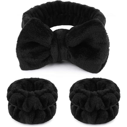 Wsyub black microfiber spa headband and wristband set