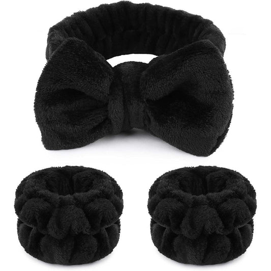 Wsyub black microfiber spa headband and wristband set