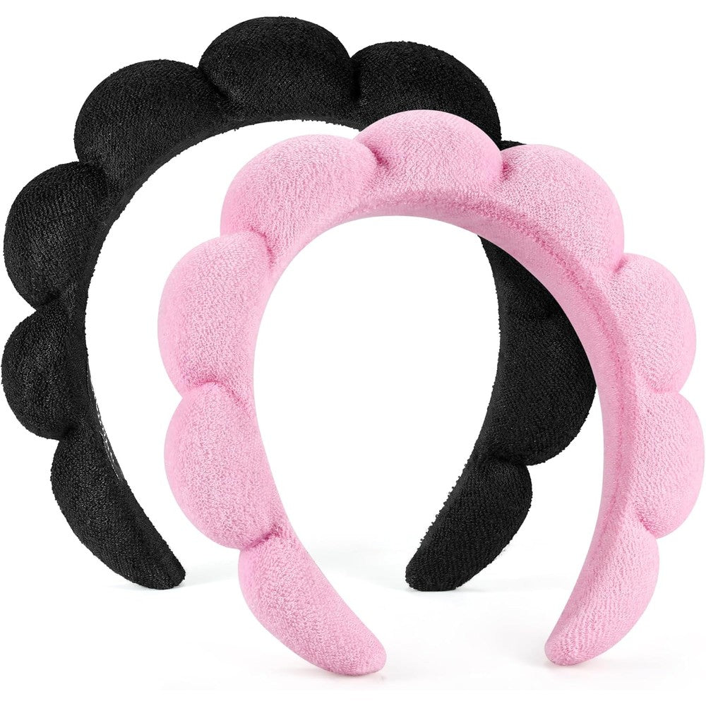 Miss Lirenn spa headbands set of 2 pink and black front view