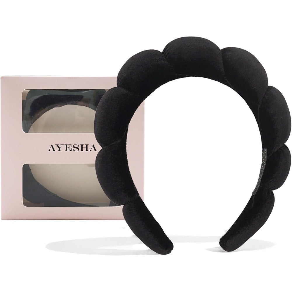 Ayesha Spa Headband Black front view for skincare