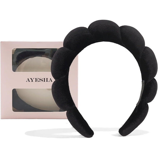 Ayesha Spa Headband Black front view for skincare
