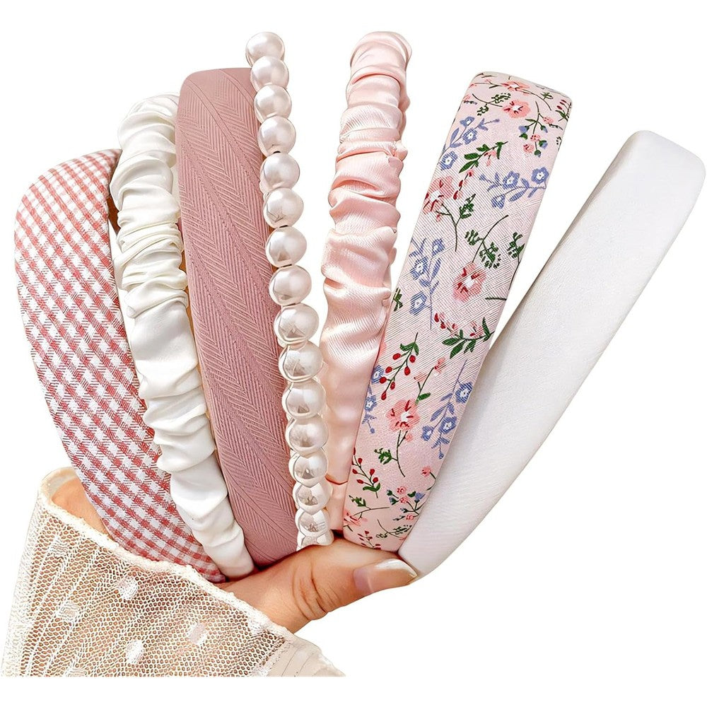 Doxishruky 7 piece floral and pearl headband set front view