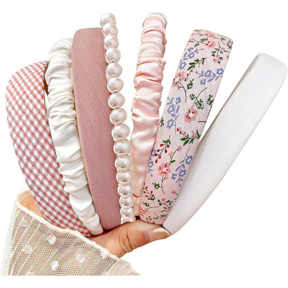 Doxishruky 7 piece floral and pearl headband set front view