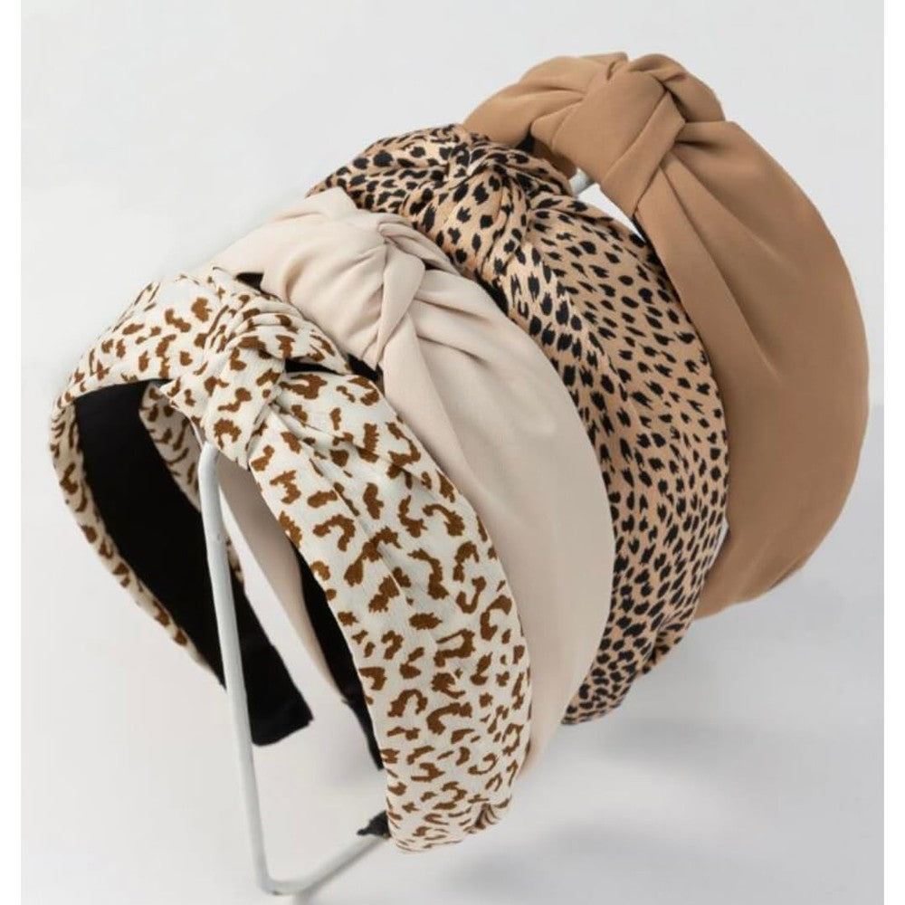 Gshllo 4 piece knotted leopard print hairband set front view
