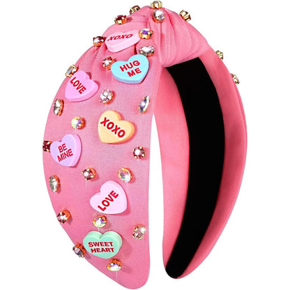 Nvenf pink love heart rhinestone headband front view
