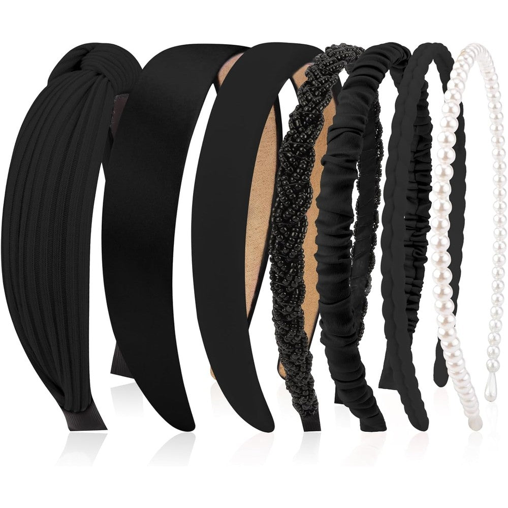 Velscrun 7 piece black headband set front view for women