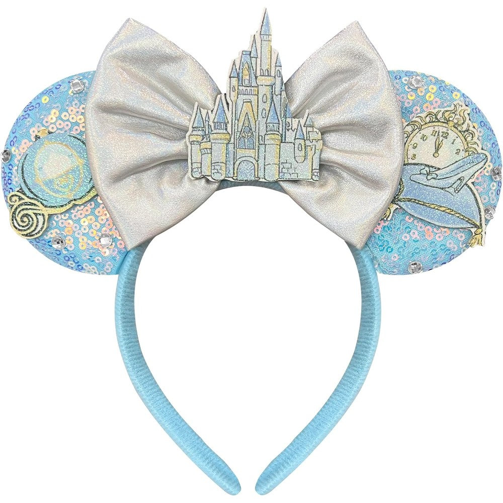 Bolonar Blue Sequin Mouse Ears Headband front view for women