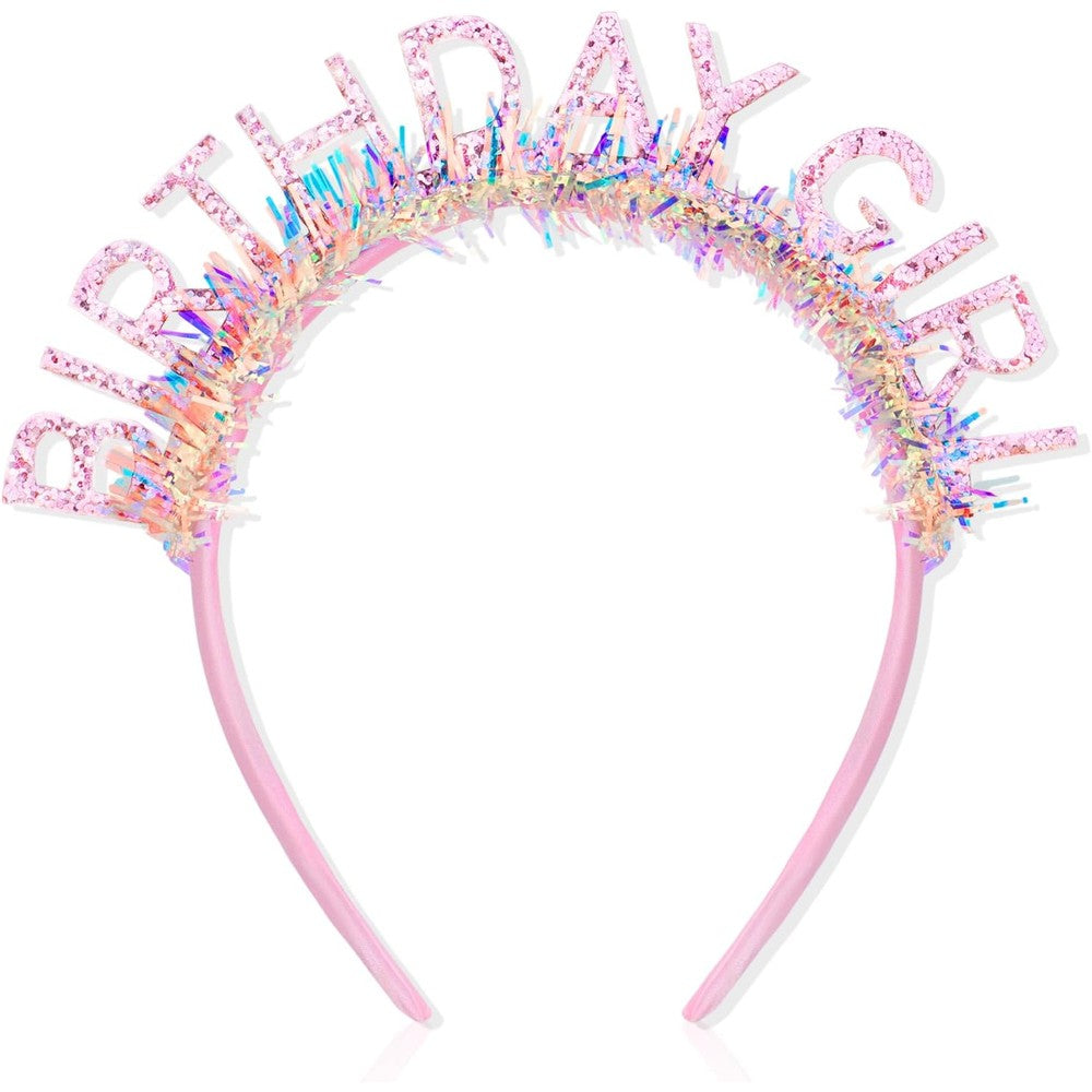 Cieher birthday girl headband front view with pink glitter