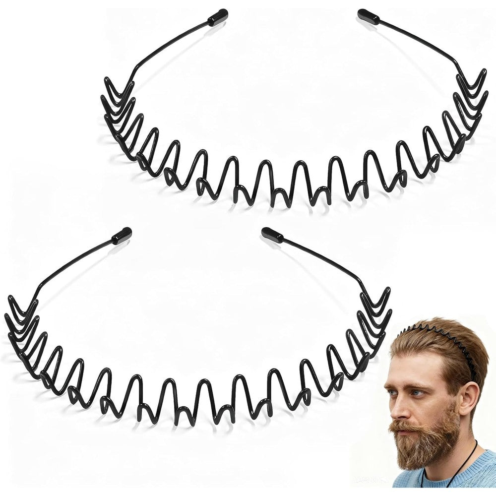 Zaszo 2 pieces metal wavy spring hair band set black color
