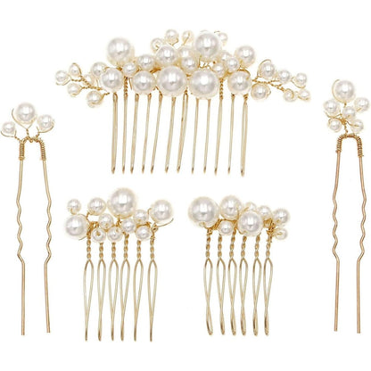 Sppry pearl hair combs and pins set front view on white background