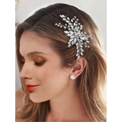 Easedaily silver crystal wedding hair comb front view for brides