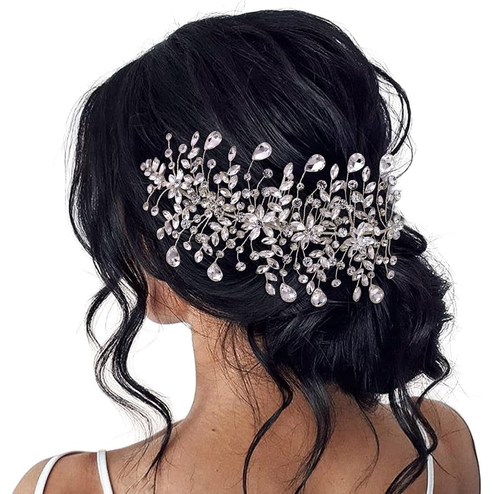 GAODESI wedding headband silver rhinestone hair side comb front view elegant bridal accessory