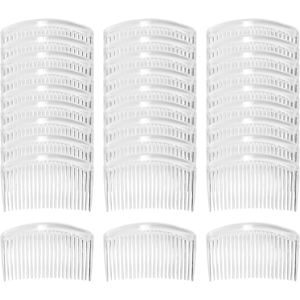 Cinaci 30 pack clear plastic French hair side combs front view showing 23 teeth design.