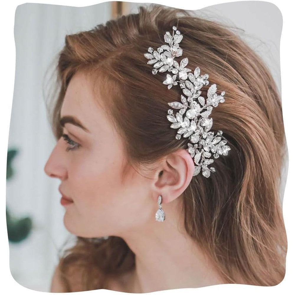 Evild wedding hair clips front view displaying silver rhinestone bridal headpiece.