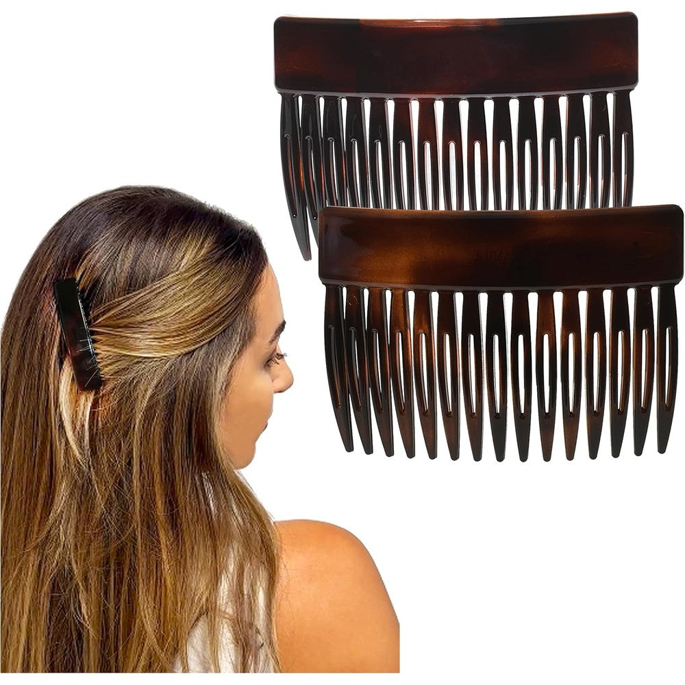 Camila Paris CP2942 French hair side comb front view tortoise shell hair accessory