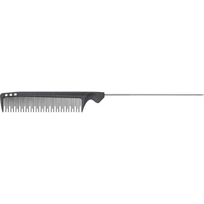 Olivia Garden CarbonLite metal tail teasing comb front view matte black styling tool
