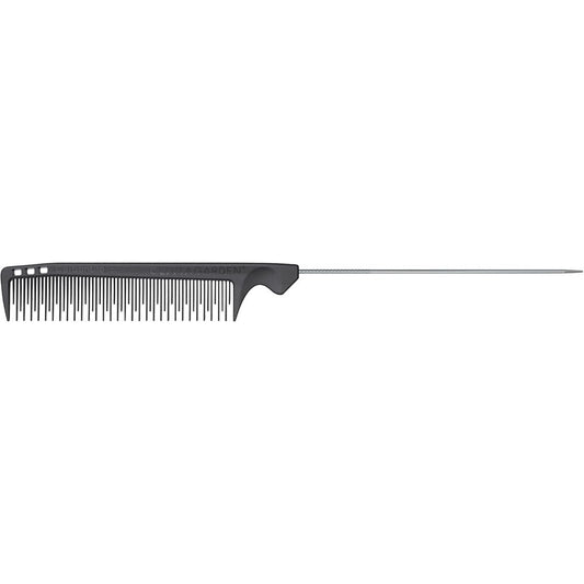 Olivia Garden CarbonLite metal tail teasing comb front view matte black styling tool