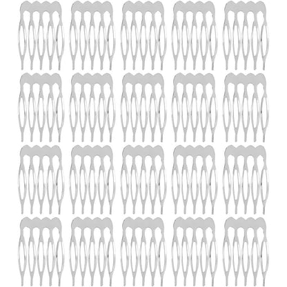 Lawie 20 Pack 5 Teeth Silver Metal Side Hair Combs front view showcasing blank crafting base