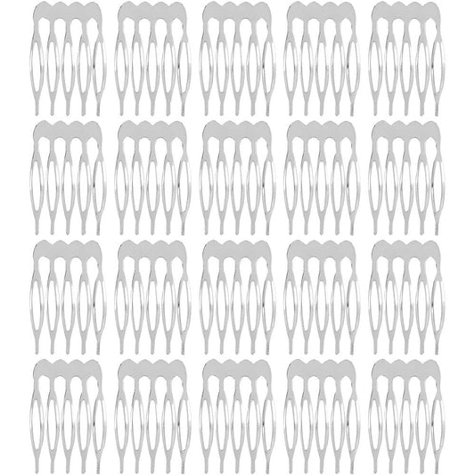 Lawie 20 Pack 5 Teeth Silver Metal Side Hair Combs front view showcasing blank crafting base