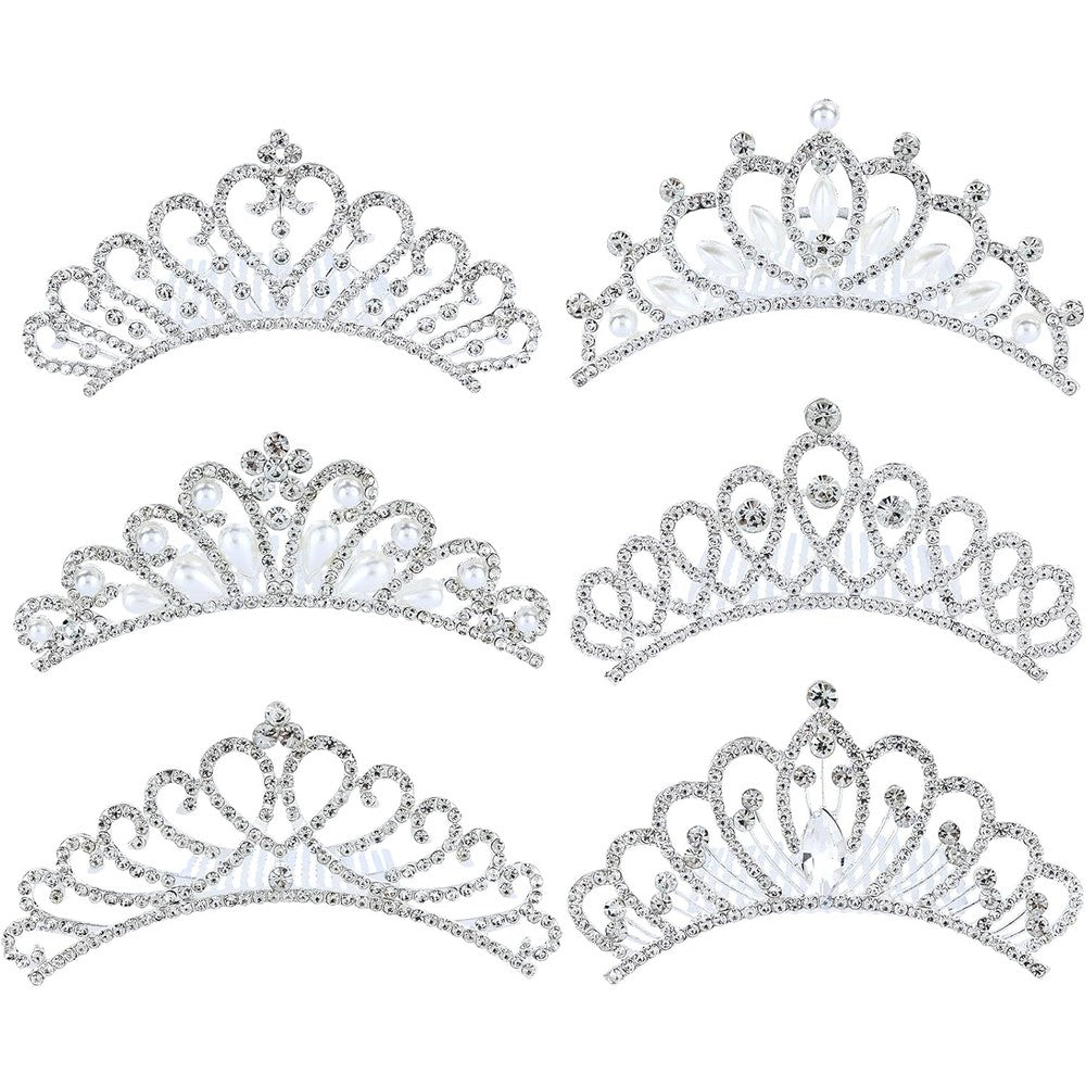 Cinaci silver metal tiara crown hair side combs front view styling accessory