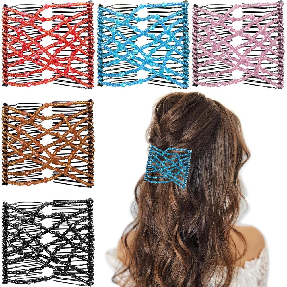 Suptizizkz 5 Pieces Stretchy Beaded Hair Accessories front view showing multicolor elastic bands.