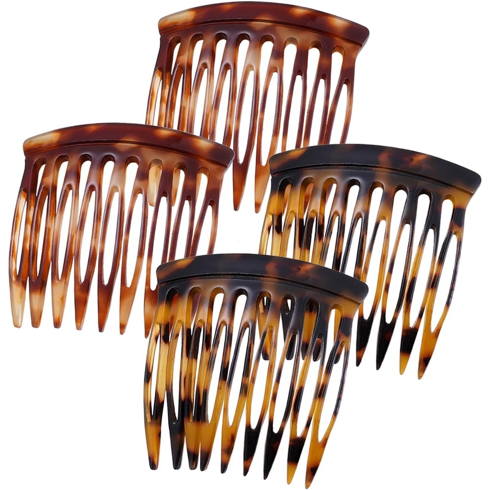 HYFEEL Small French Side Hair Comb Clips front view showing tortoise shell pattern.