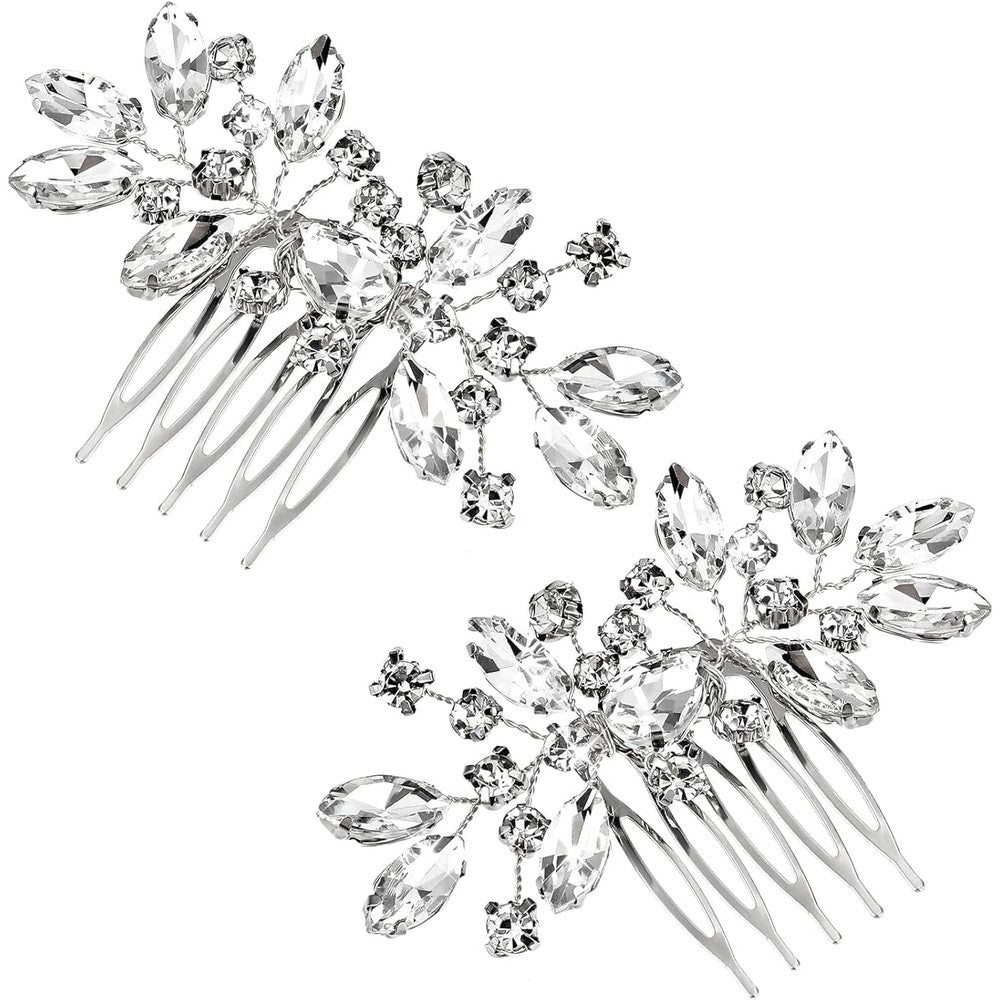 Generic bridal hair comb front view showing silver floral rhinestone design