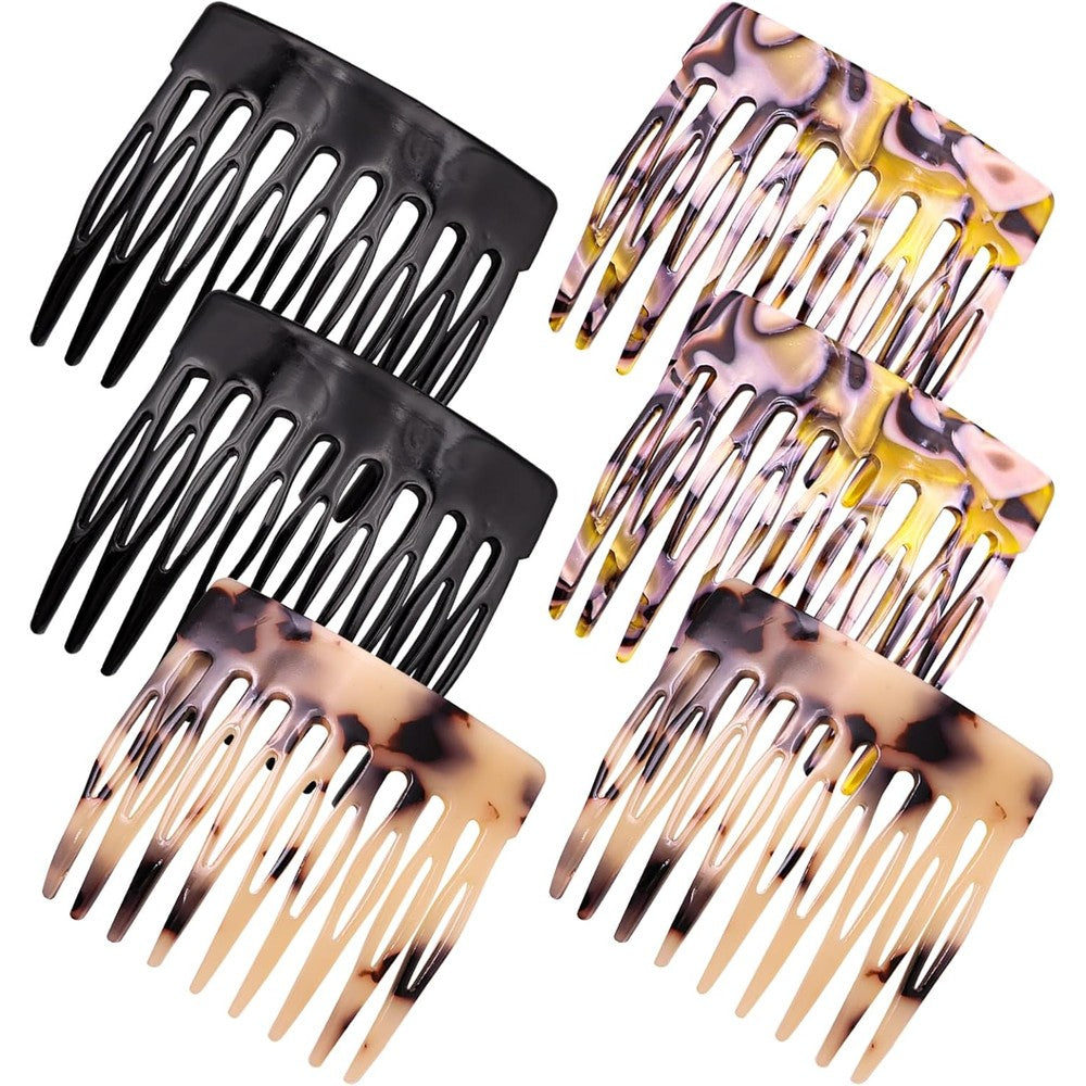 Suptizizkz French hair side combs front view showcasing black and tortoise shell designs for hair styling